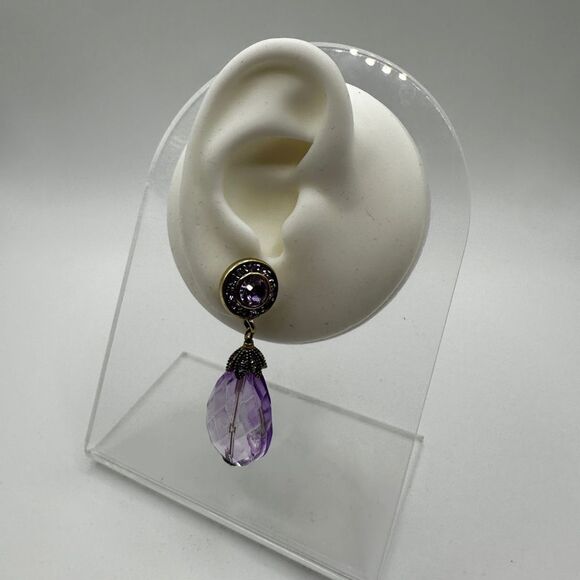 2" Heidi Daus light purple pave rhinestone and purple acrylic dangle earrings! - Picture 7 of 8